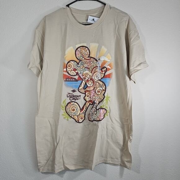 Disney Cruise Line LOOKOUT CAY Lighthouse Point MICKEY SWIRL Tan Shirt Large - Picture 1 of 3
